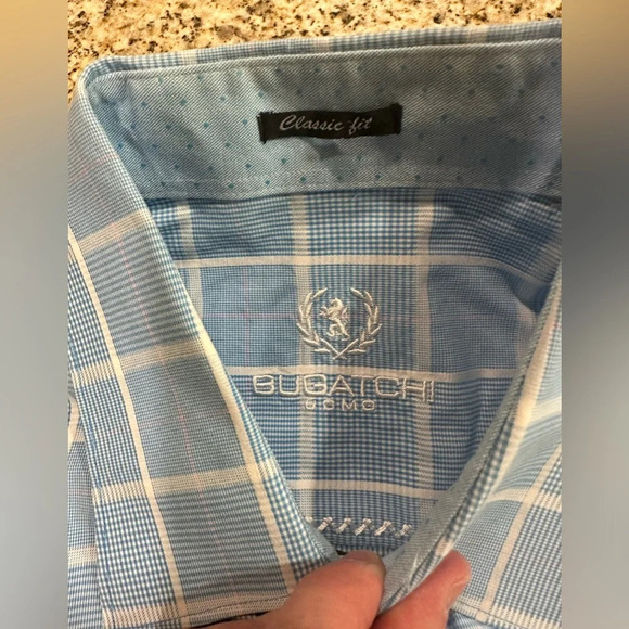 Men Bugatchi Large Classic Fit Long Sleeve Button up Shirt (fits XL 24’ Chest) - Picture 10 of 12